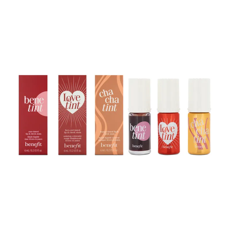Benefit Lip & Cheek Stain Makeup Set - 3 Full Size 6ml (Blemished Box)