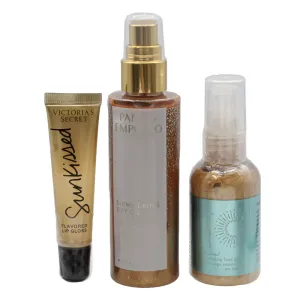 Body Oil & Lip Gloss & Highlighter Summer Gift Set For Her