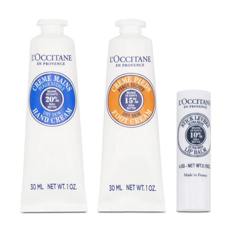 L'Occitane Shea Travel Set - Hand Foot Creams & Lip Balm (Blemished Box)